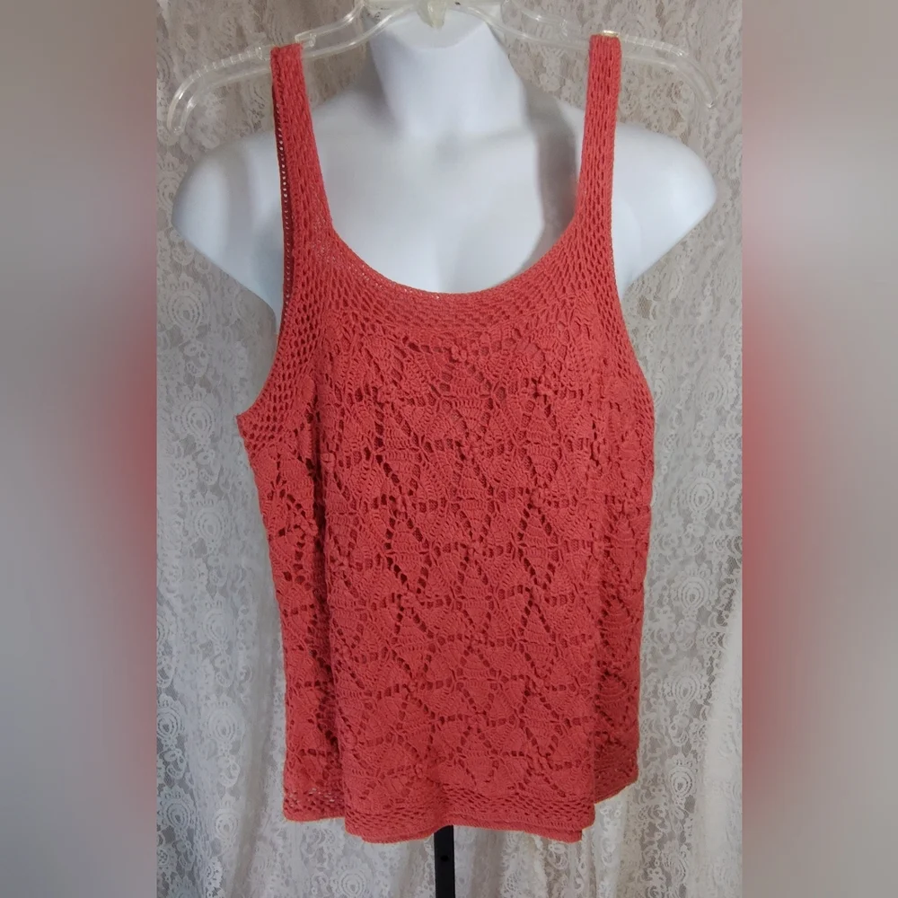 White Stag Orange Coral Crochet Tank Top NWOT